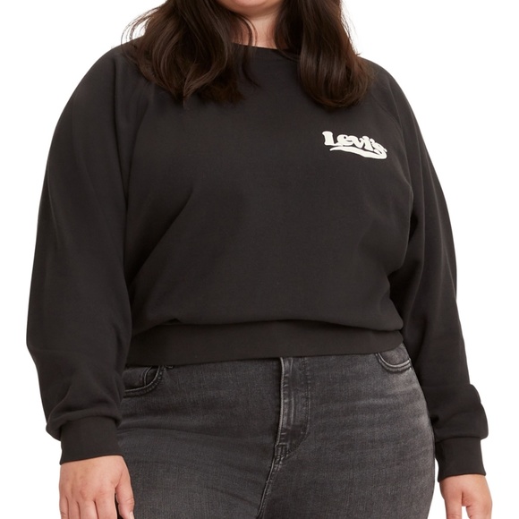 Levi's Tops - Levi's Womens Sz 2X Trendy Logo Pullover Sweatshirt Black Long Sleeves Cropped